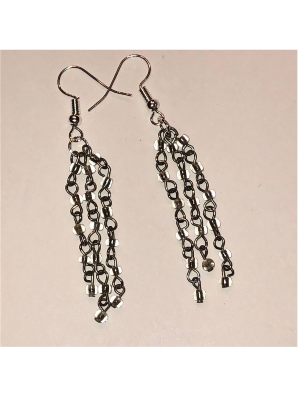 Upcycled Silver Tone and Clear Beaded Chain Earrings